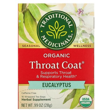 Traditional Medicinals, 有機 Throat Coat®，桉樹，無咖啡萃取，16 茶包，0.99 盎司（28 克）