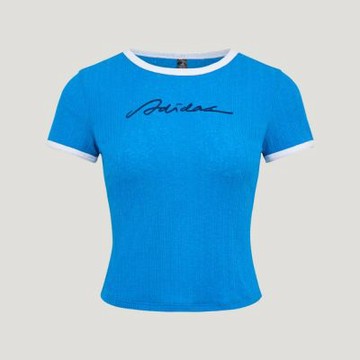 Adidas 愛迪達 Dce Rib Ss Tee KZ4183 女 T恤 運動上衣 休閒短袖 彈性 藍