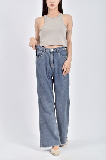 (S) lovfee高腰丹寧牛仔棉質S藍色長褲