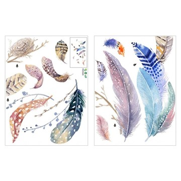 WA. WALL ART 無痕設計壁貼 防水PVC FX82020 2張  60 x 45cm  羽毛 夢幻