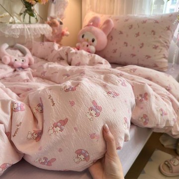 卡通ins可愛美樂蒂水洗棉床單四件套全棉被套純棉學生宿舍三件套