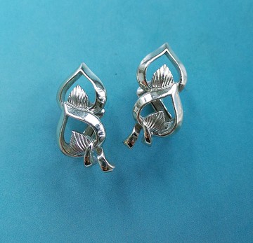 Vintage Jewelry 西洋古董飾品 CORO 銀色調 雙心 夾式耳環