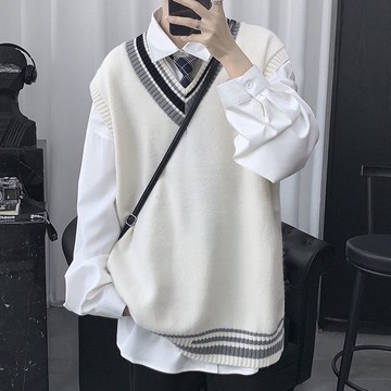 四色可選針織馬甲 學院風背心上衣 毛衣背心 男女同款 情侶款 馬甲背心 韓版馬夾 潮流休閒百搭 毛線無袖 坎肩 寬鬆