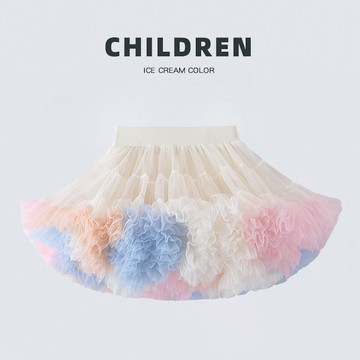 love, charlotte - 百搭蓬蓬柔軟網紗裙(純棉加寬鬆緊腰頭)-夢幻白配彩虹色