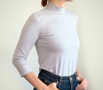 【採用法國製面料】講究版型 法式條紋 高領T恤 七分袖【提供多種尺寸】