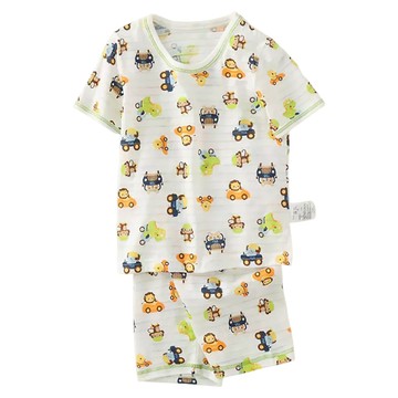 Bebehome居家生活 日本竹節棉透氣兒童居家衣 睡衣睡褲2件組 1歲半/85cm適用  90  動物車車 綠色