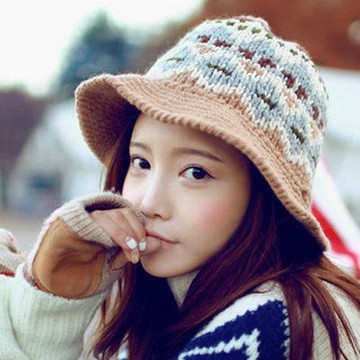 PS MALL韓版可愛提花復古圖案保暖針織毛帽子 2入