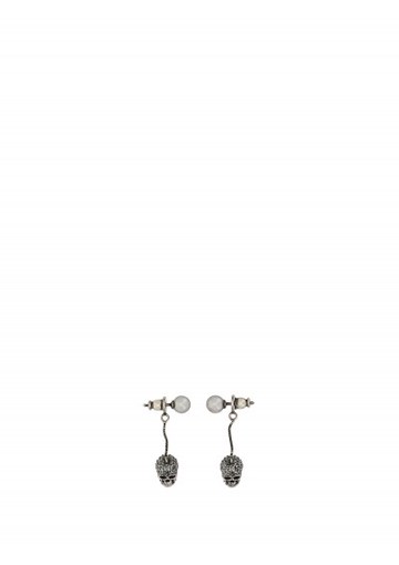 Alexander Mc Queen - Pave Skull Earrings - Womens - Grey