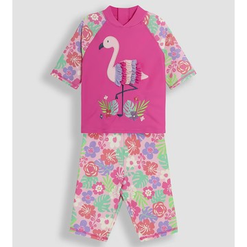 英國 JoJo Maman BeBe 嬰幼兒/兒童兩件式防曬泳裝_火烈鳥_JJL5460