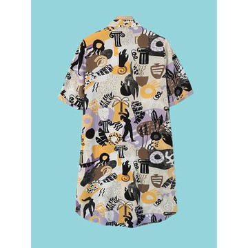 諾諾E站【MK】秋裝 女士休閑時尚翻領個性印花襯衫式連衣裙短款