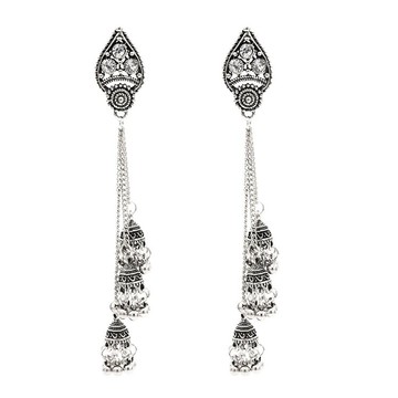 波西米亞民族風時尚長款耳環鈴鐺吊墜流蘇耳釘女式時尚街拍耳飾