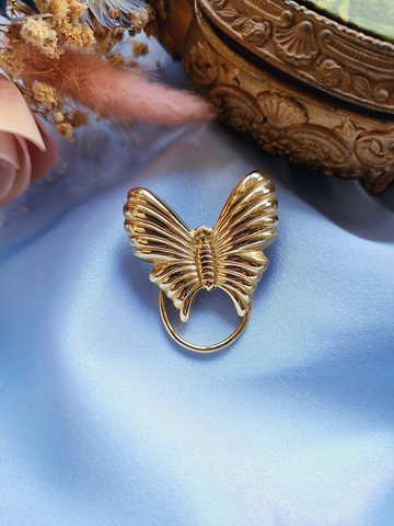 美國西洋古董飾品 / 金漾弧流線蝴蝶絲巾夾/復古珠寶首飾