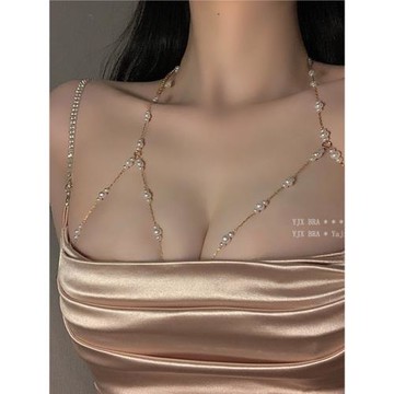 性感珍珠欲望身體鏈胸鏈輕奢風流蘇鉆飾身體鏈百搭火辣高級感項鏈