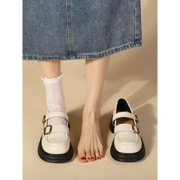 【清倉特價】淺口單鞋女白色學院風小皮鞋厚底英倫風圓頭瑪麗珍鞋
