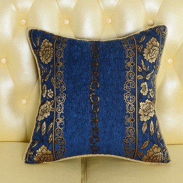 【協貿】高檔奢華厚磅環保色織工藝藍底金花抱枕含芯