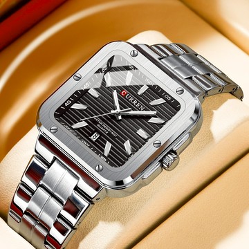 CURREN 日常優雅商務簡約小方形防水石英男士手錶 8479 X