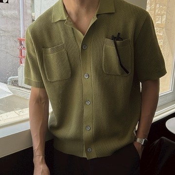 【Metanoia】韓國設計 翻領針織短袖上衣