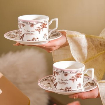 粉霧鶯語咖啡杯套裝小香風陶瓷杯創意復古水杯女生閨蜜送禮情侶杯
