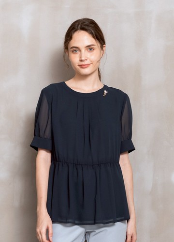 知性簡約收腰散襬雪紡上衣