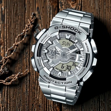 CASIO 卡西歐 G-SHOCK 工業風大錶殼金屬雙顯手錶-銀 GM-110D-8A