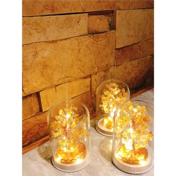 黃水晶碧璽海藍寶溫馨發光小樹玻璃罩客廳書房手工萬圣節情侶桌面