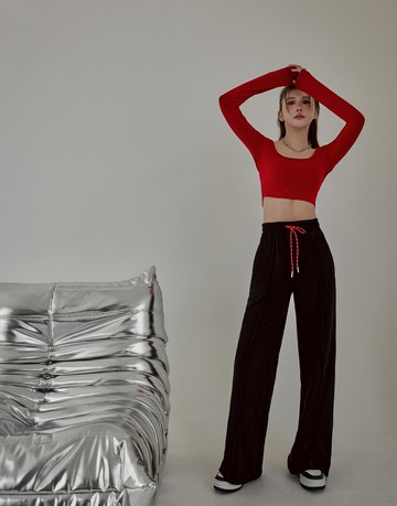 心動的長腿神器；車線輕刷毛發熱寬褲 兩色