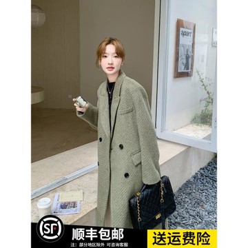 顯瘦氣質溫柔風加厚毛呢外套女2025冬新款長款雙排扣時尚呢子大衣