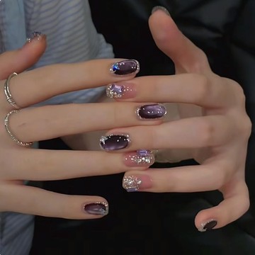 愛依依 美甲 戴甲 甲片新款紫色仙子高階輕貓眼奢顯白甜酷穿戴美甲貼片-13022.