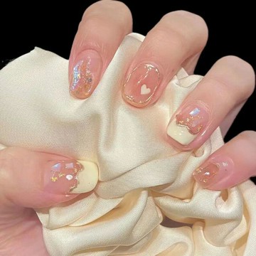 美甲饰品法式奶白腮红桃心光钻欲风温柔气质手工穿戴甲可拆卸