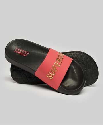 Superdry Women's Women's Vegan Code Logo Pool Sliders Pink / Black/Active Pink/Metallic Gold - Size: L