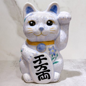 【藤彩招福】日本清水燒招財貓 | 花結晶 藤 億万両 体花 特大 左