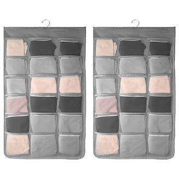 AHOYE 雙面內衣褲收納掛袋 2入 透明網格設計 帶旋轉掛勾  雙面款 灰色  1組  77 x 48 x 1cm