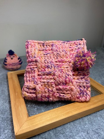 貓咪守衛粉紅零錢包 獨一無二 手工 編織