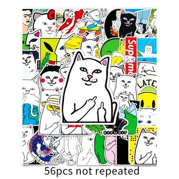 100張歐美潮牌中指貓涂鴉貼紙行李箱筆記本電腦滑板車裝飾防水貼