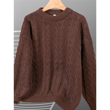 深咖美拉德！日系慵懶風圓領毛衣男女秋冬季重磅復古針織衫上衣服