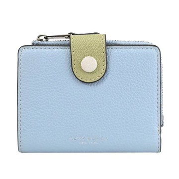 TORY BURCH 152910 燙銀LOGO皮革扣式零錢短夾.淡藍
