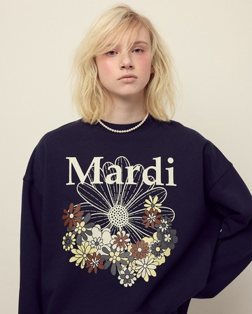 MARDI MERCREDI 印花大學TEE 海軍藍 經典小雛菊 嘉年華象牙白花 純棉 SWEATSHIRT FLOWERMARDI JARDIN