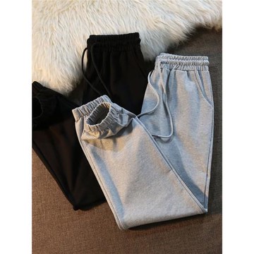 純棉運動褲女2023秋冬季加絨加厚束腳衛褲小個子寬松高腰休閑長褲