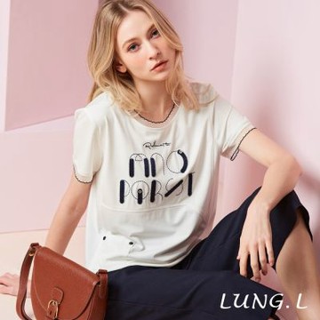 LUNG.L林佳樺 氣質白色電繡字母短袖女裝上衣 LW01A