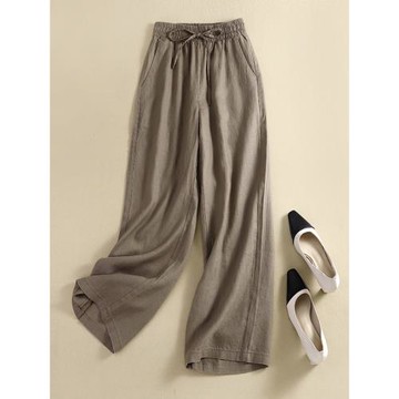 棉麻闊腿褲女高腰顯瘦垂感長褲大碼寬松九分褲夏季胖MM亞麻直筒褲