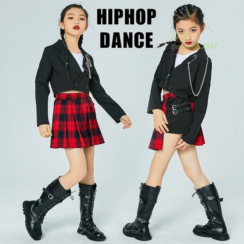 キッズ ダンス衣装 チアガール へそ出し プリーツスカート セットアップ HIPHOP 女の子 演出服 子供 長袖応援団 発表会 ヒップホップ  スカート チェック 通販 LINEポイント最大0.5%GET | LINEショッピング