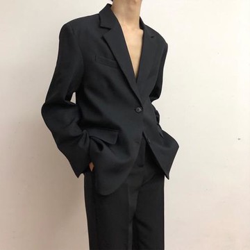春秋西裝外套男士韓版寬松設計感黑色垂感氣質單西休閑便服西服