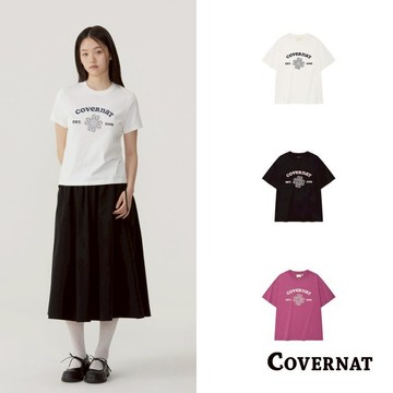 [COVERNAT]25SS 女士韓版休閒短袖T恤 圓領大學t 夏季柔軟純棉運動t（多色任選）
