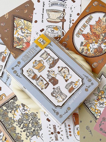 喵咪秋日花卉咖啡10入明信片優惠套組/卡片