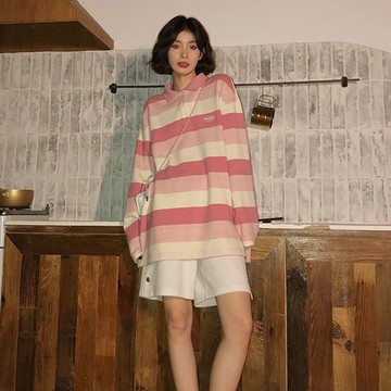 條紋長袖Polo衫t恤女寬松慵懶風百搭翻領打底時尚百搭上衣春秋新款