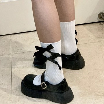 小紅書同款 襪子 中筒襪 日系 可愛甜美 jk 中筒襪 手工蝴蝶結 Lolita黑蝴蝶結襪子  學生襪 可愛襪子