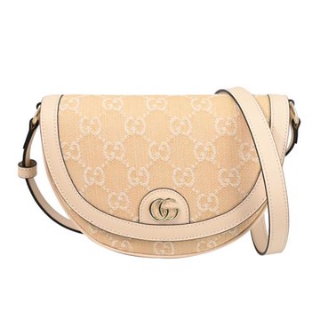 GUCCI 757309 Ophidia GG Supreme 緹花迷你馬鞍包/半月包.裸膚