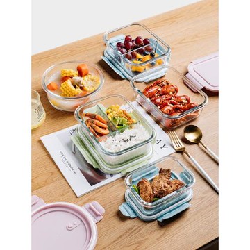 微波爐加熱飯盒分隔型上班族可用保鮮盒專用玻璃碗學生便當盒餐盒