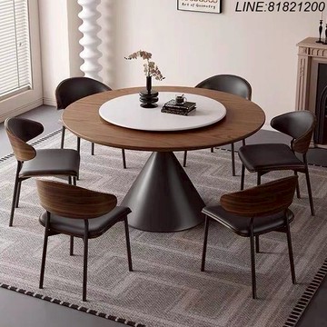 餐桌椅 桌椅 免運 開立發票 中古風實木餐桌餐椅組合小戶型現代簡約家用圓形吃飯桌子