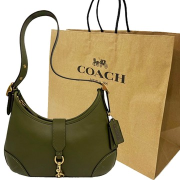 【COACH】2026專櫃款素面釦環肩背腋下彎月包附紙袋(橄欖綠)